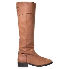 Chanel Brown Suede Logo Detail Knee High Boots Size IT 39