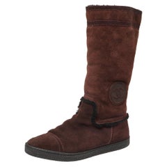 Chanel Brown Suede Mid Length Boots Size 40