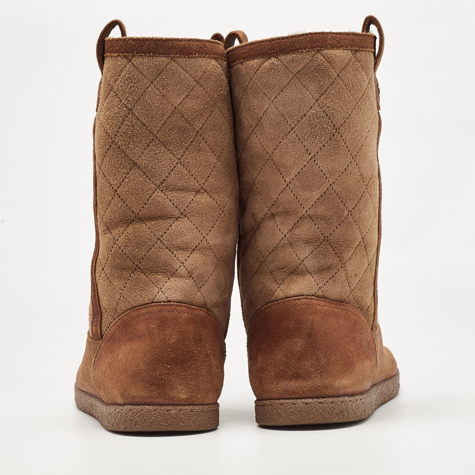 Chanel Brown Suede Midcalf Boots Size 39.5 For Sale 1