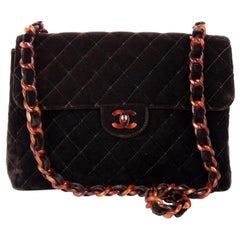 Chanel Brown Suede Quilted Tortoiseshell Hardware Flap Bag