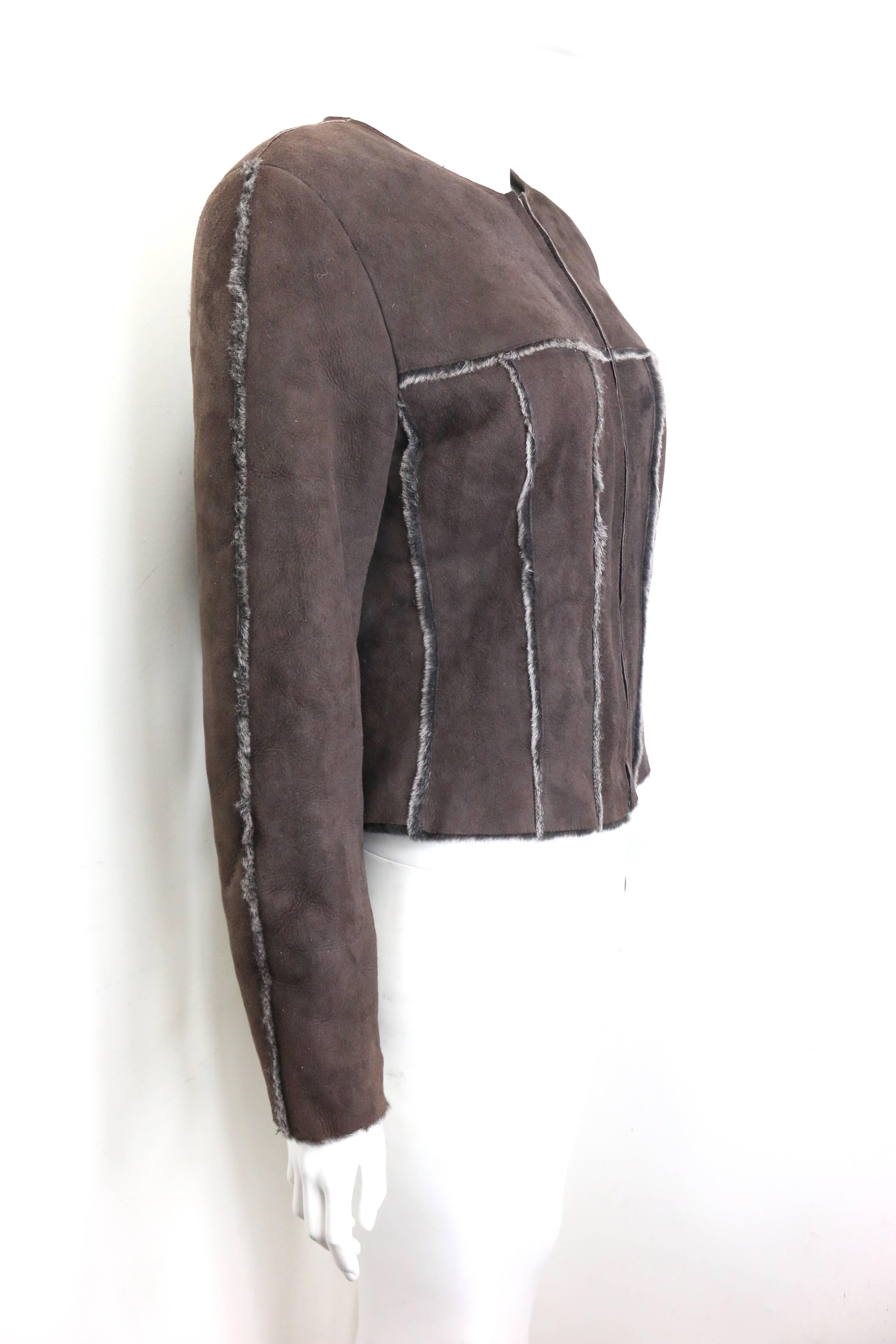 Chanel Brown Suede Sheepskin Fur Lining Jacket In Fair Condition For Sale In Sheung Wan, HK