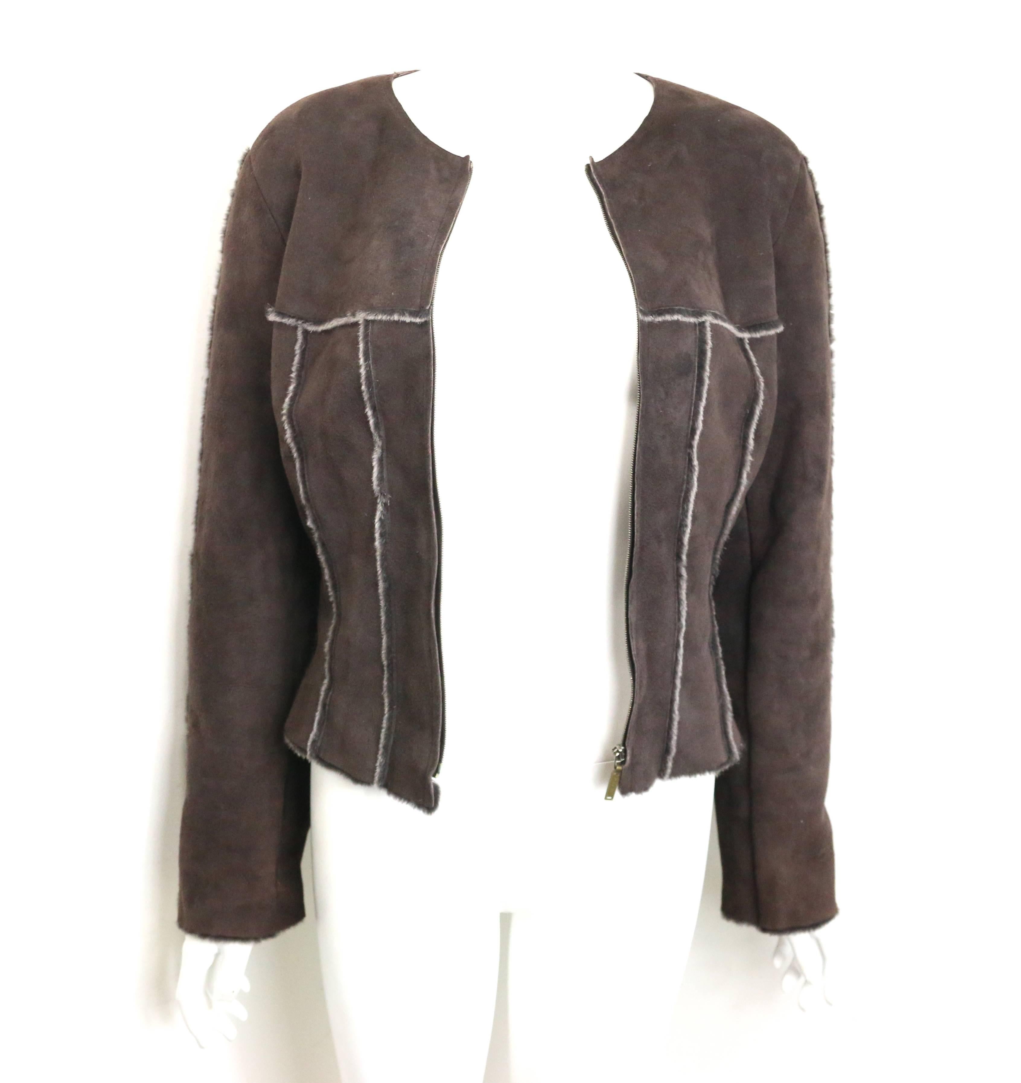 Chaqueta Chanel de ante marrón con forro de piel de oveja en venta 1