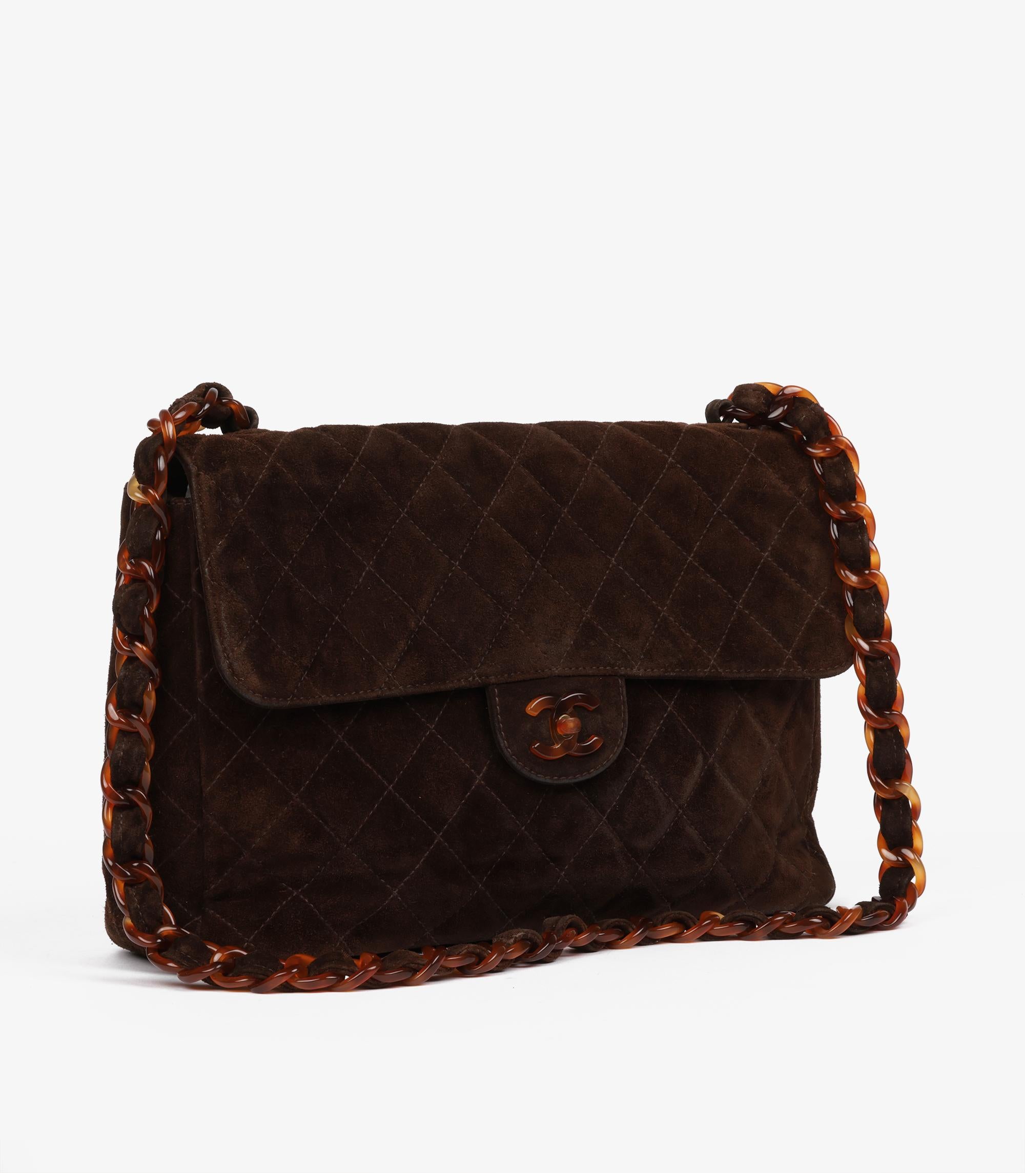 Gray Chanel Brown Suede Tortoiseshell Effect Vintage Jumbo Classic Single Flap Bag For Sale