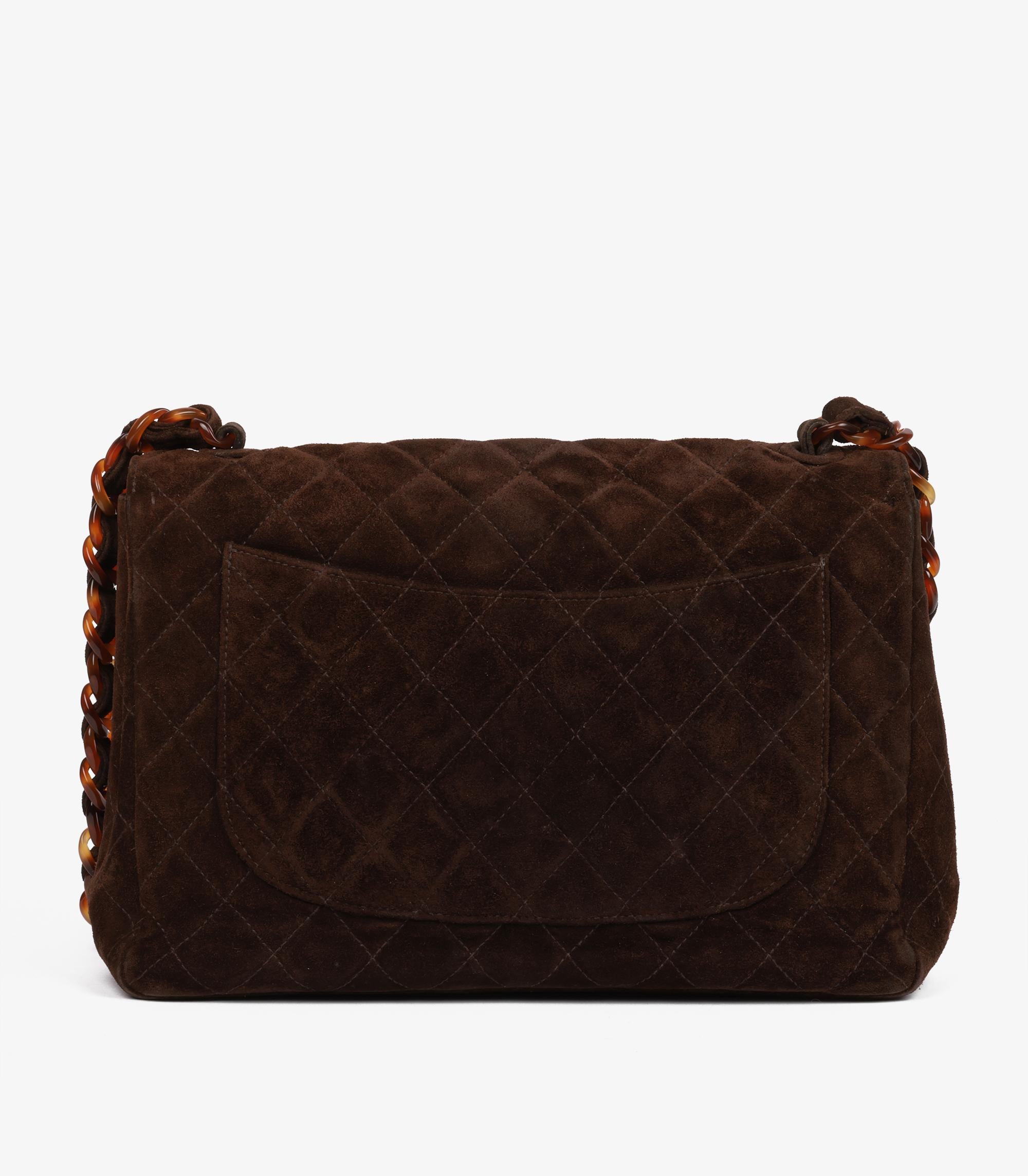 Women's or Men's Chanel Brown Suede Tortoiseshell Effect Vintage Jumbo Classic Single Flap Bag For Sale