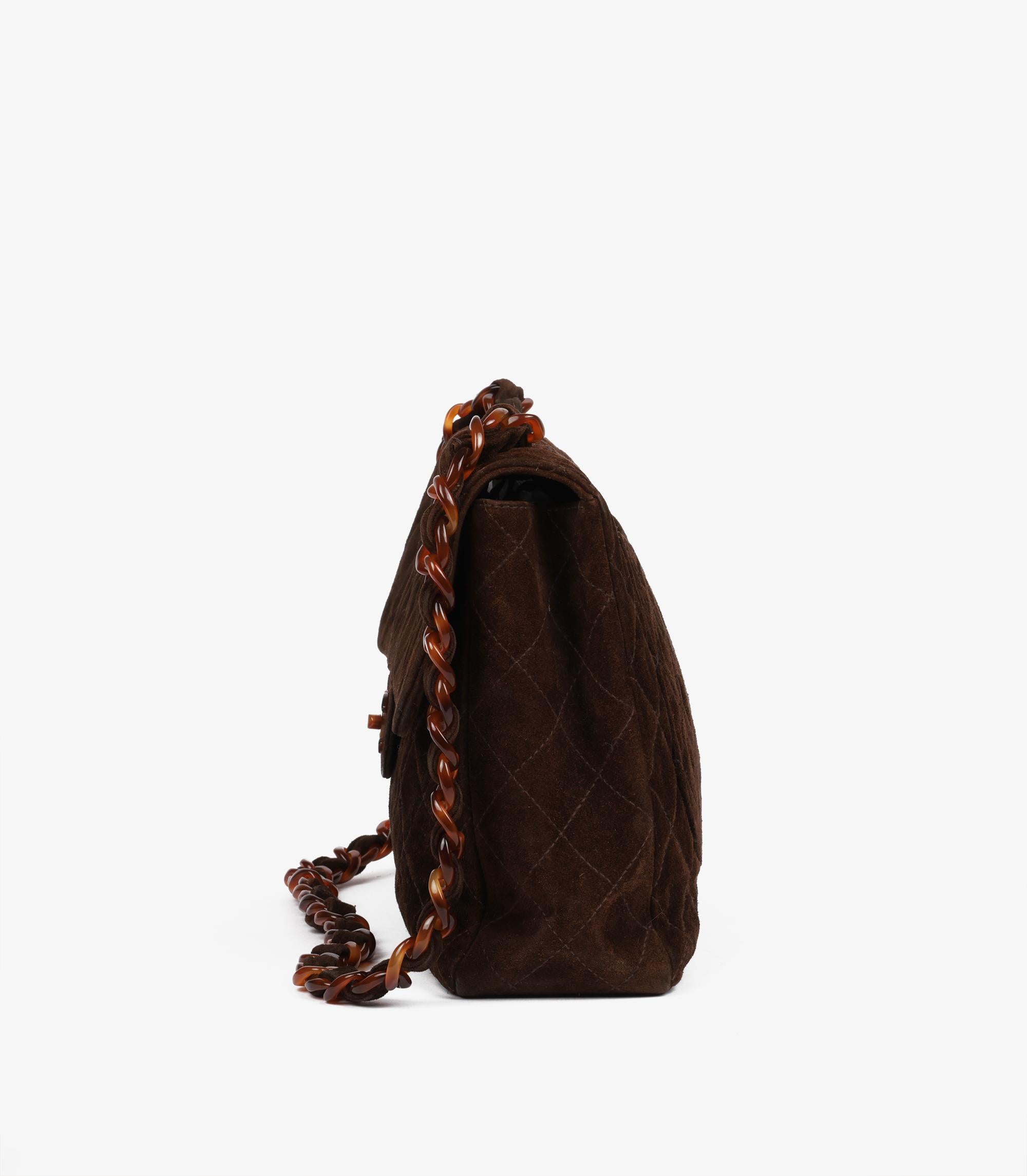 Chanel Brown Suede Tortoiseshell Effect Vintage Jumbo Classic Single Flap Bag For Sale 1