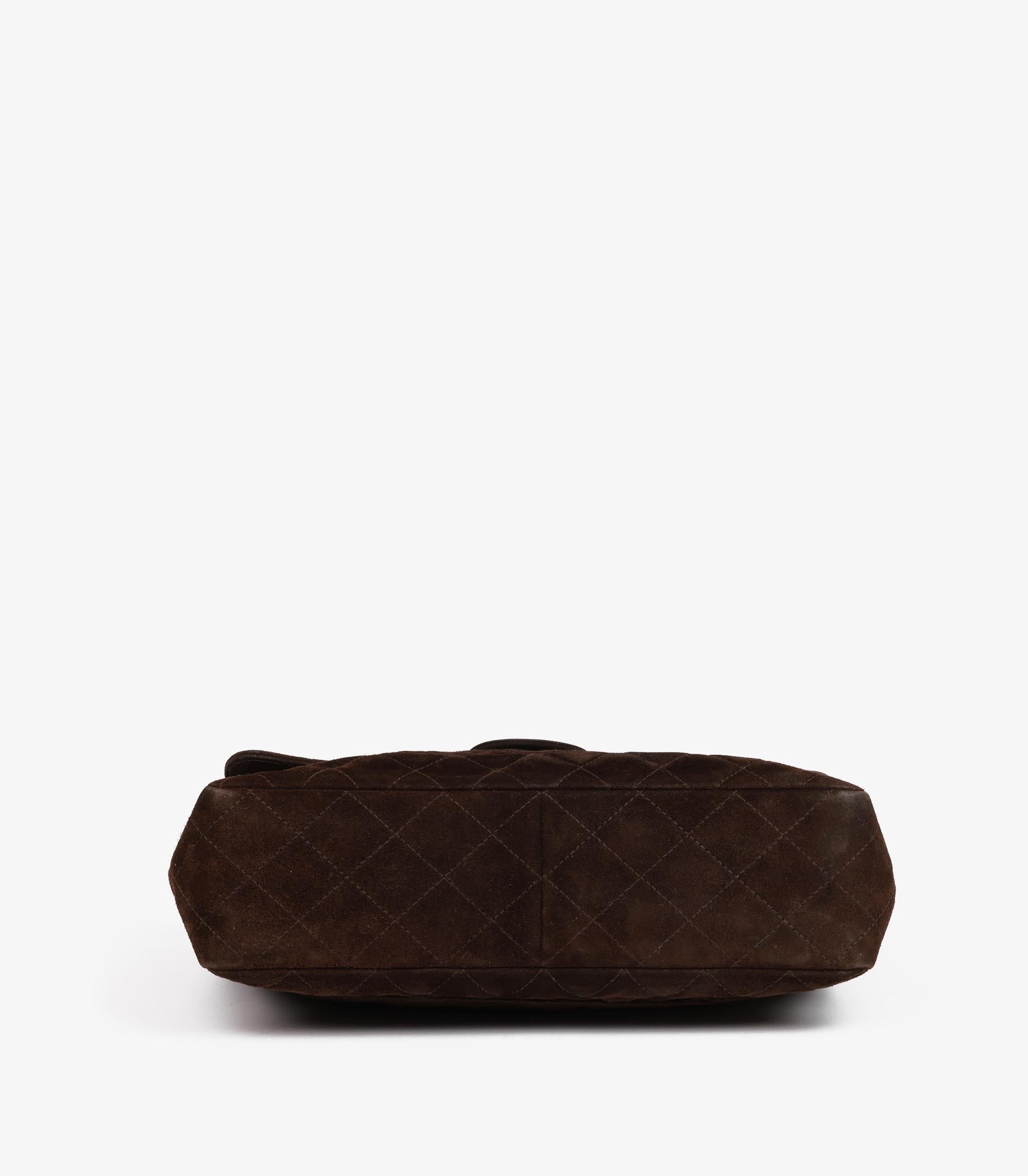 Chanel Brown Suede Tortoiseshell Effect Vintage Jumbo Classic Single Flap Bag For Sale 2