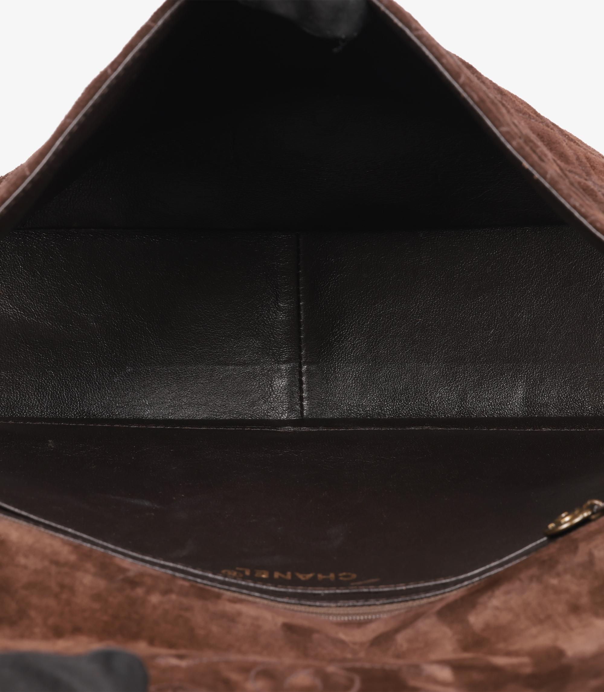 Chanel Brown Suede Tortoiseshell Effect Vintage Jumbo Classic Single Flap Bag For Sale 3