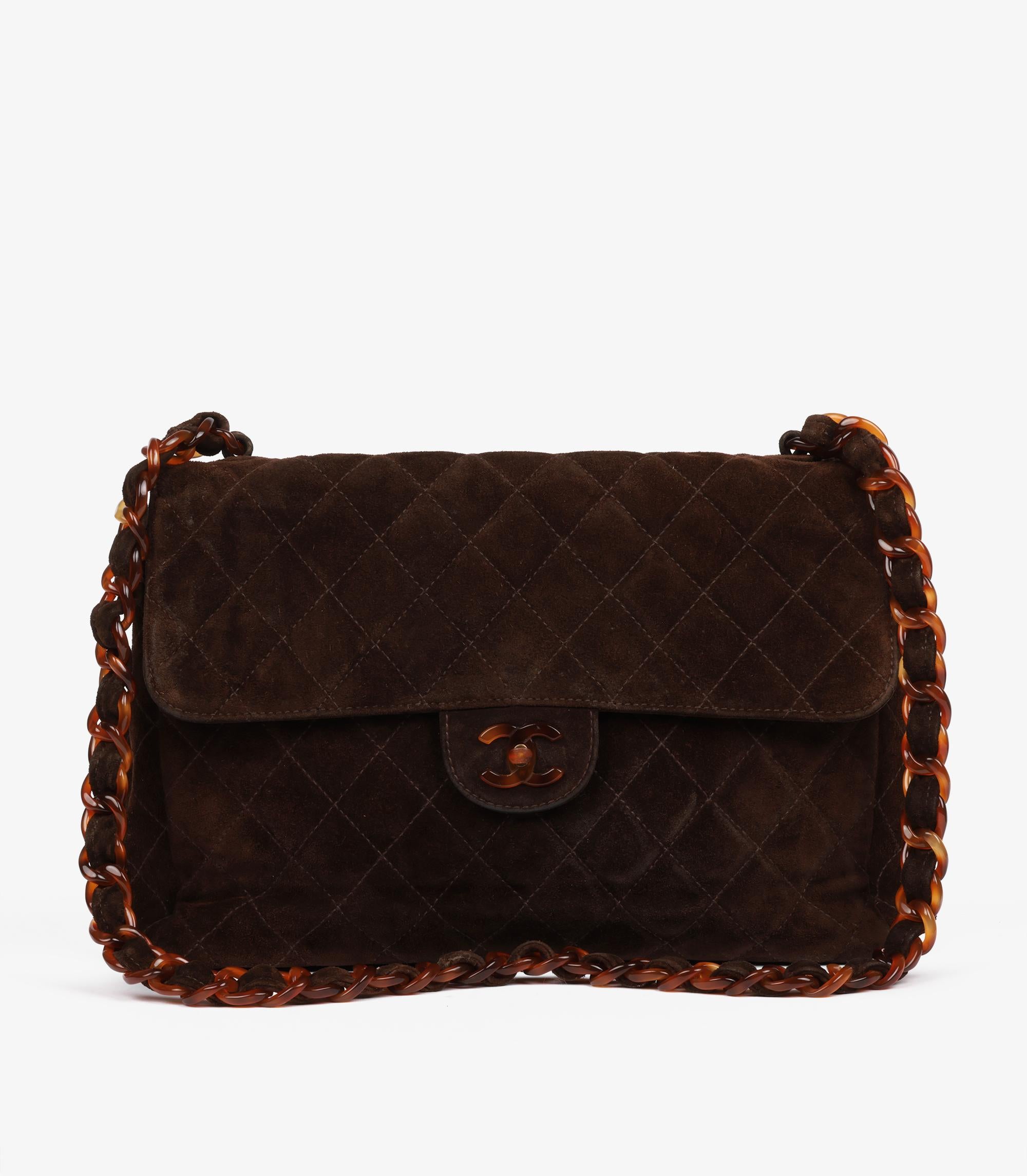 Chanel Brown Suede Tortoiseshell Effect Vintage Jumbo Classic Single Flap Bag For Sale