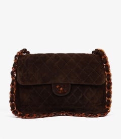 Chanel Brown Suede Tortoiseshell Effect Vintage Jumbo Classic Single Flap Bag