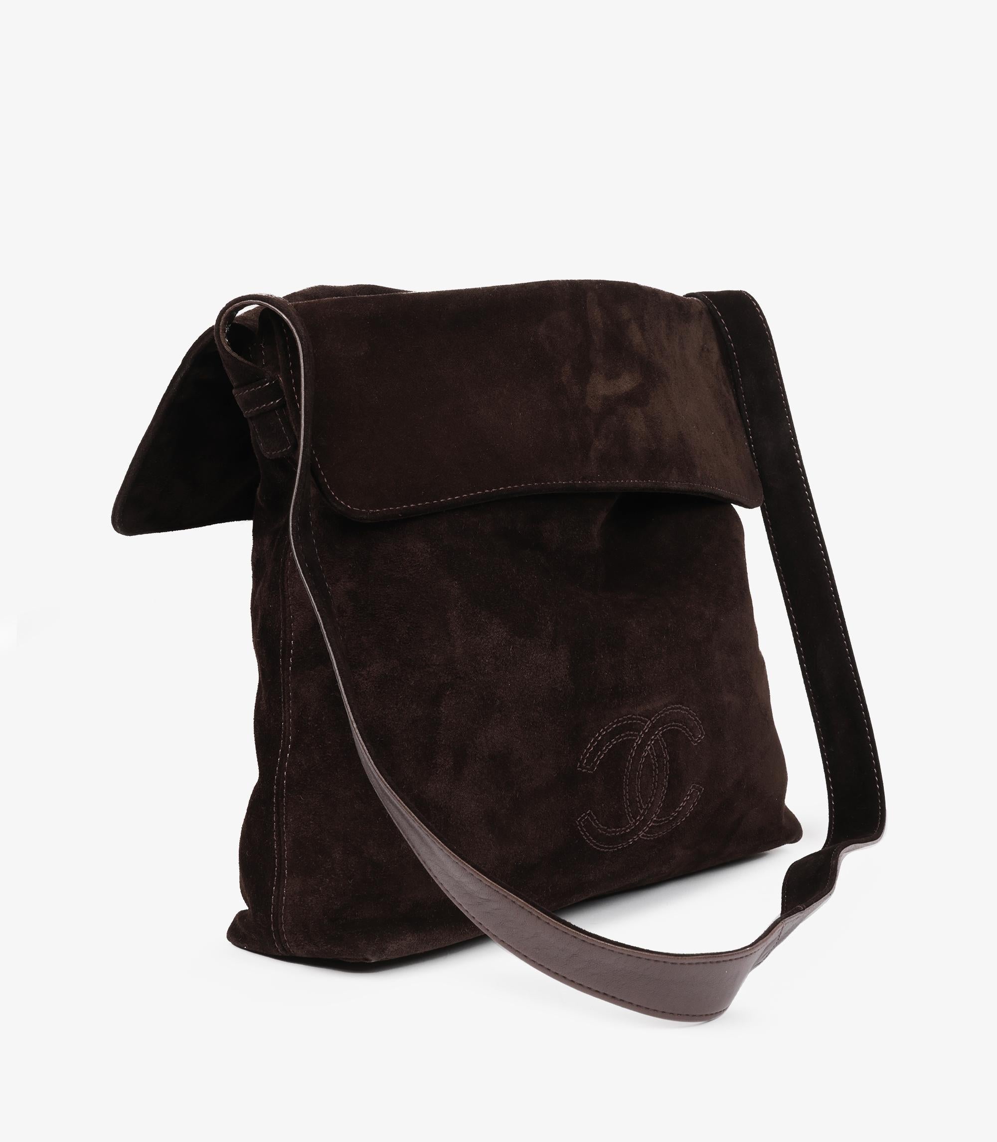 Black Chanel  Brown Suede Vintage Timeless Hobo Bag