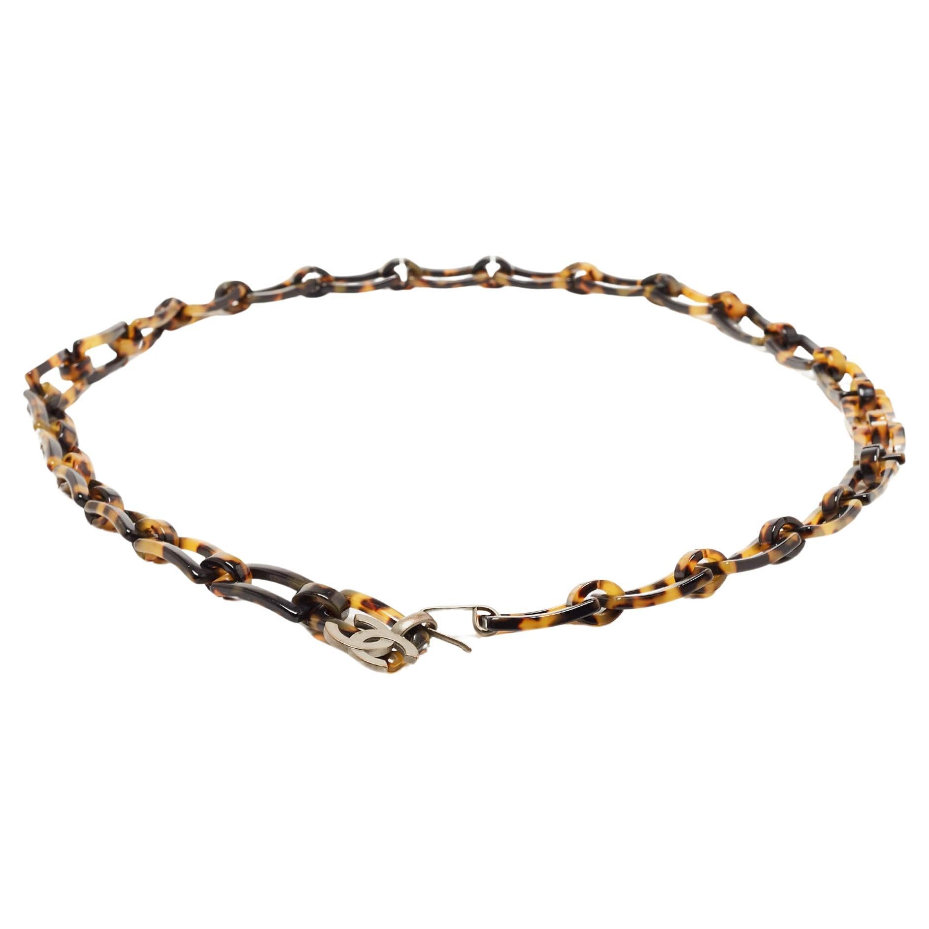 Chanel Brown Tortoise Acetate Chain Link CC Waist Belt For Sale