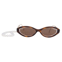 CHANEL brown tortoise PEARL CHAIN OVAL Sunglasses 5424 502/EF