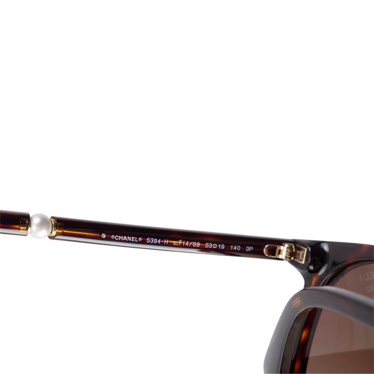 CHANEL brown tortoise PEARL EMBELLISHED 5394-H Sunglasses at 
