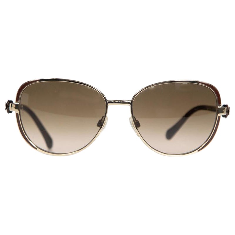 Chanel Brown Tortoiseshell Camellia Sunglasses