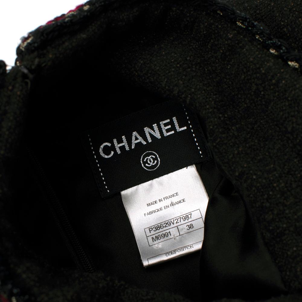 Chanel Brown Tweed Trompe L'oeil Wool Blend Dress - Size US 6 For Sale 1