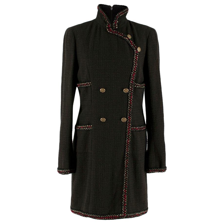 Chanel Brown Tweed Trompe L'oeil Wool Blend Dress - Size US 6 For Sale