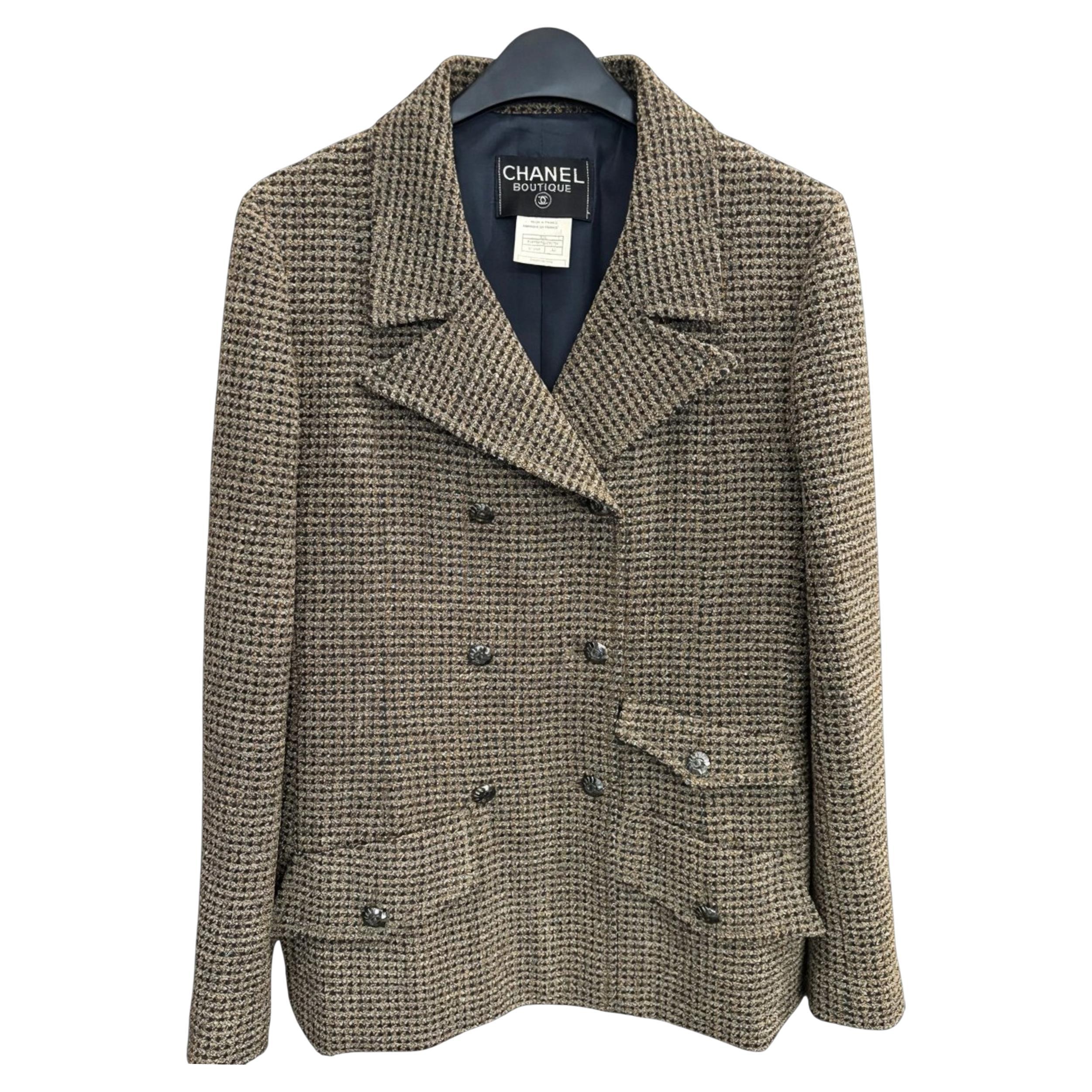 Chanel - Veste en laine tweed marron en vente