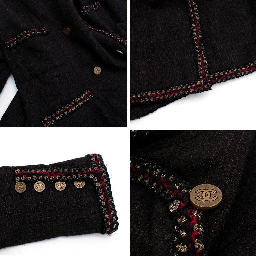 Chanel Brown Tweed Wool Military Dress US 14 5