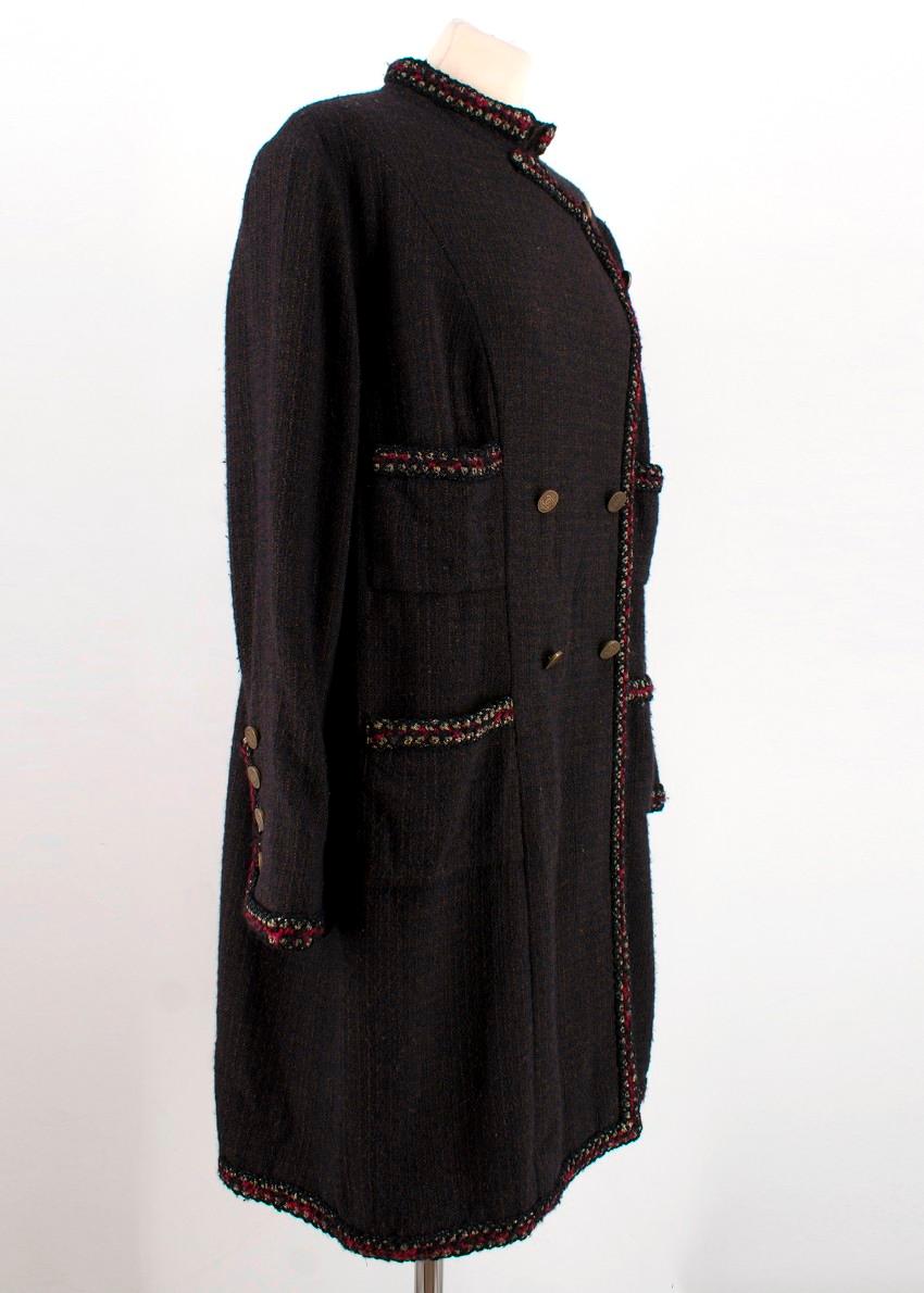 Black Chanel Brown Tweed Wool Military Dress US 14 For Sale