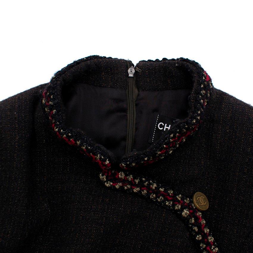 Chanel Brown Tweed Wool Military Dress US 14 For Sale 2