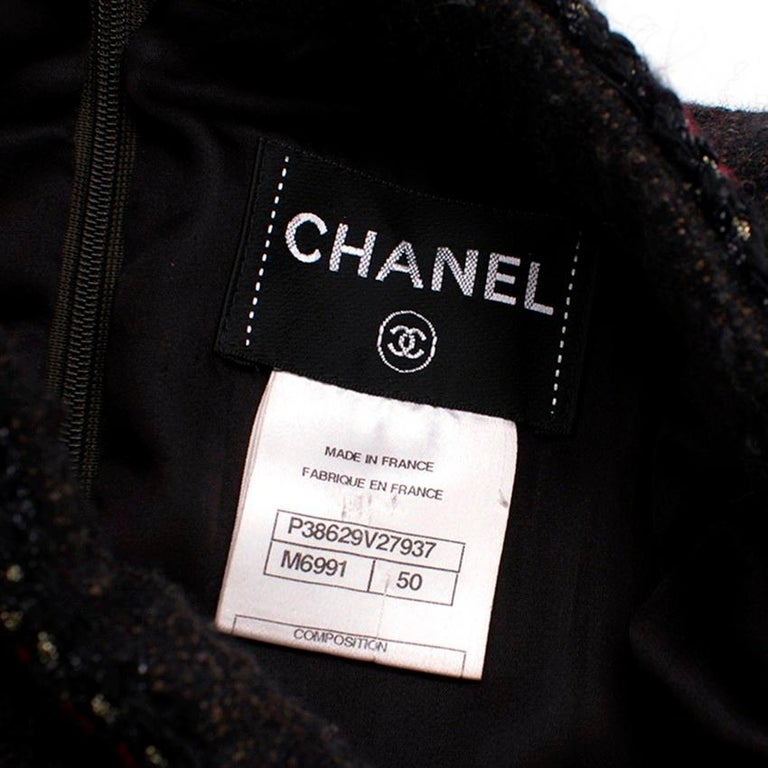 Chanel Brown Tweed Wool Military Dress US 14 For Sale at 1stdibs