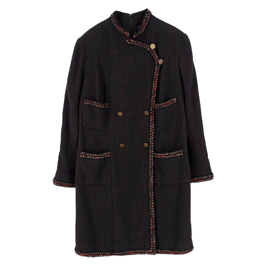 Chanel Brown Tweed Wool Military Dress US 14