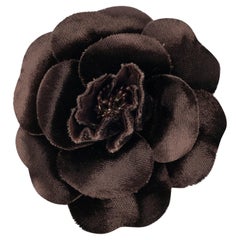 Chanel Brown Velvet Camellia Brooch Chanel Brown Velvet Camellia Brooch