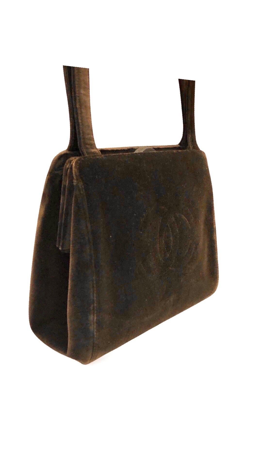 Black Chanel brown velvet CC shoulder bag For Sale