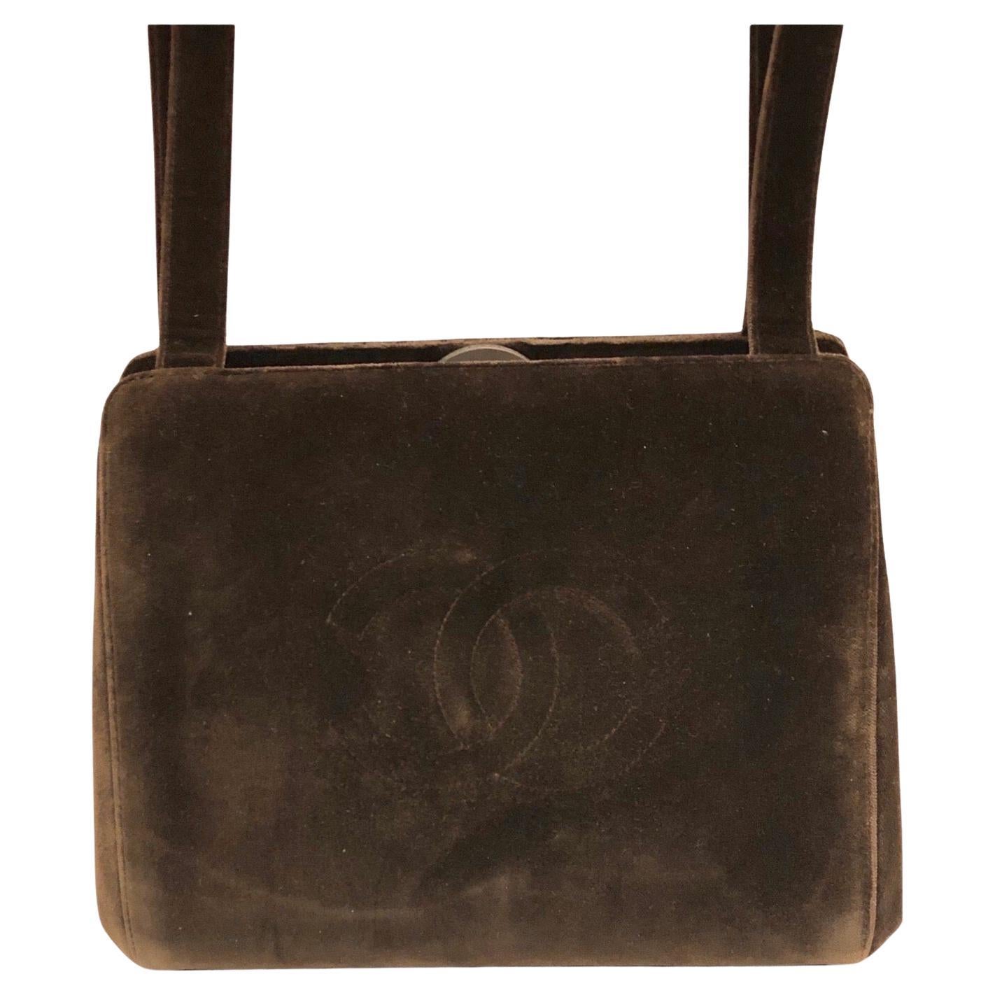 Chanel brown velvet CC shoulder bag For Sale
