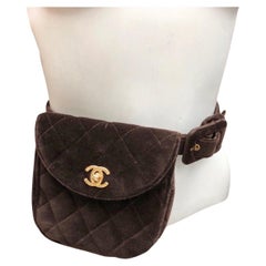 Chanel Brown Velvet Quilted CC Flap Belt Bag