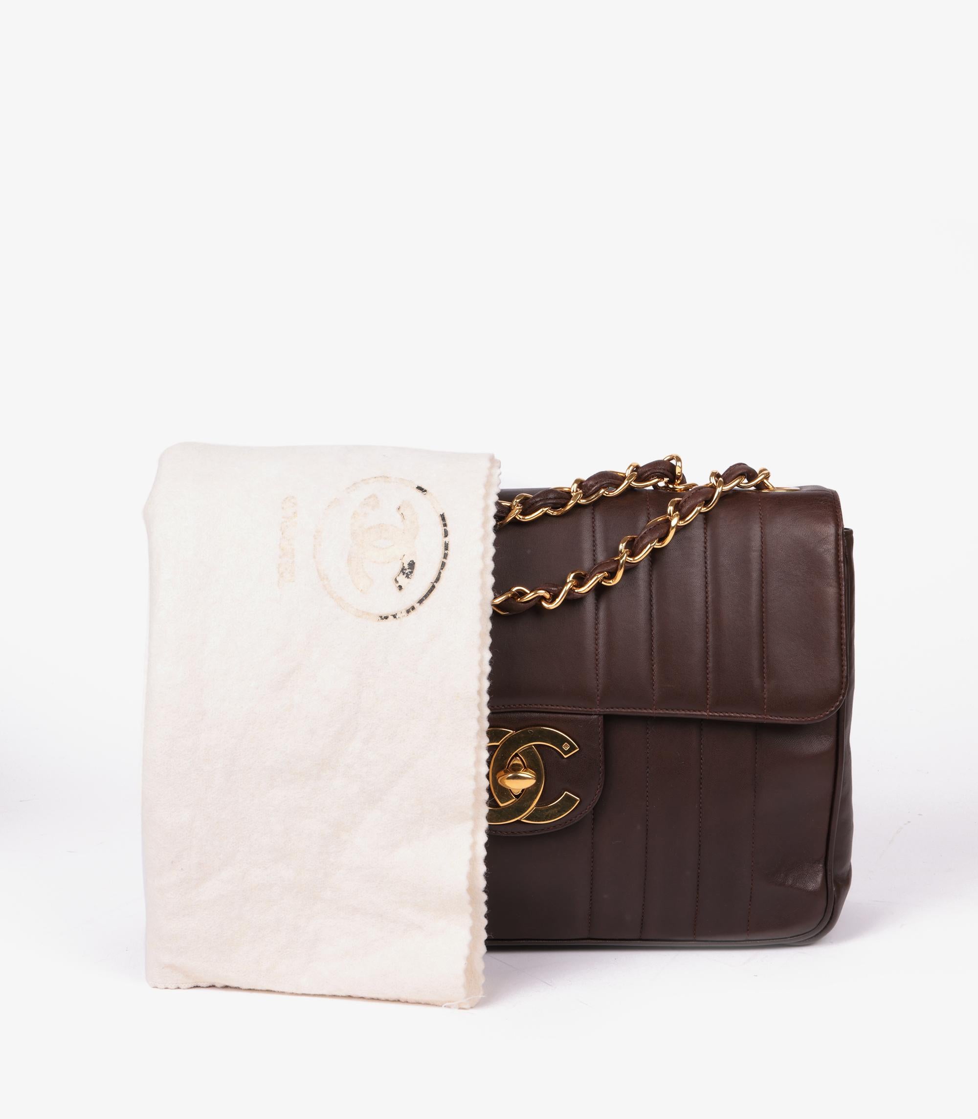 Chanel Brown Vertical Quilted Lambskin Vintage Jumbo XL Classic Single Flap Bag 6