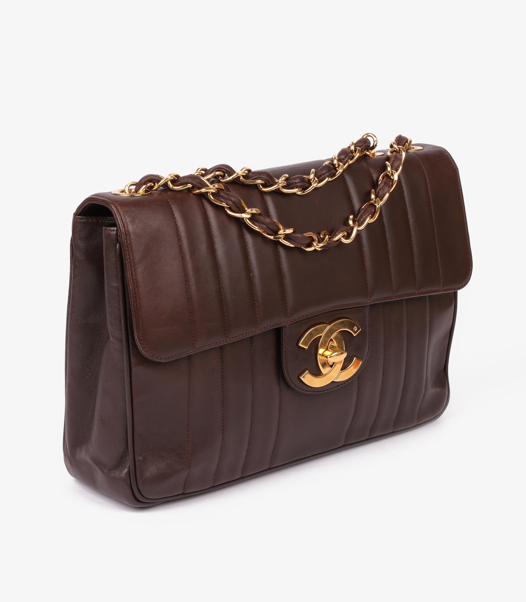 Black Chanel Brown Vertical Quilted Lambskin Vintage Jumbo XL Classic Single Flap Bag