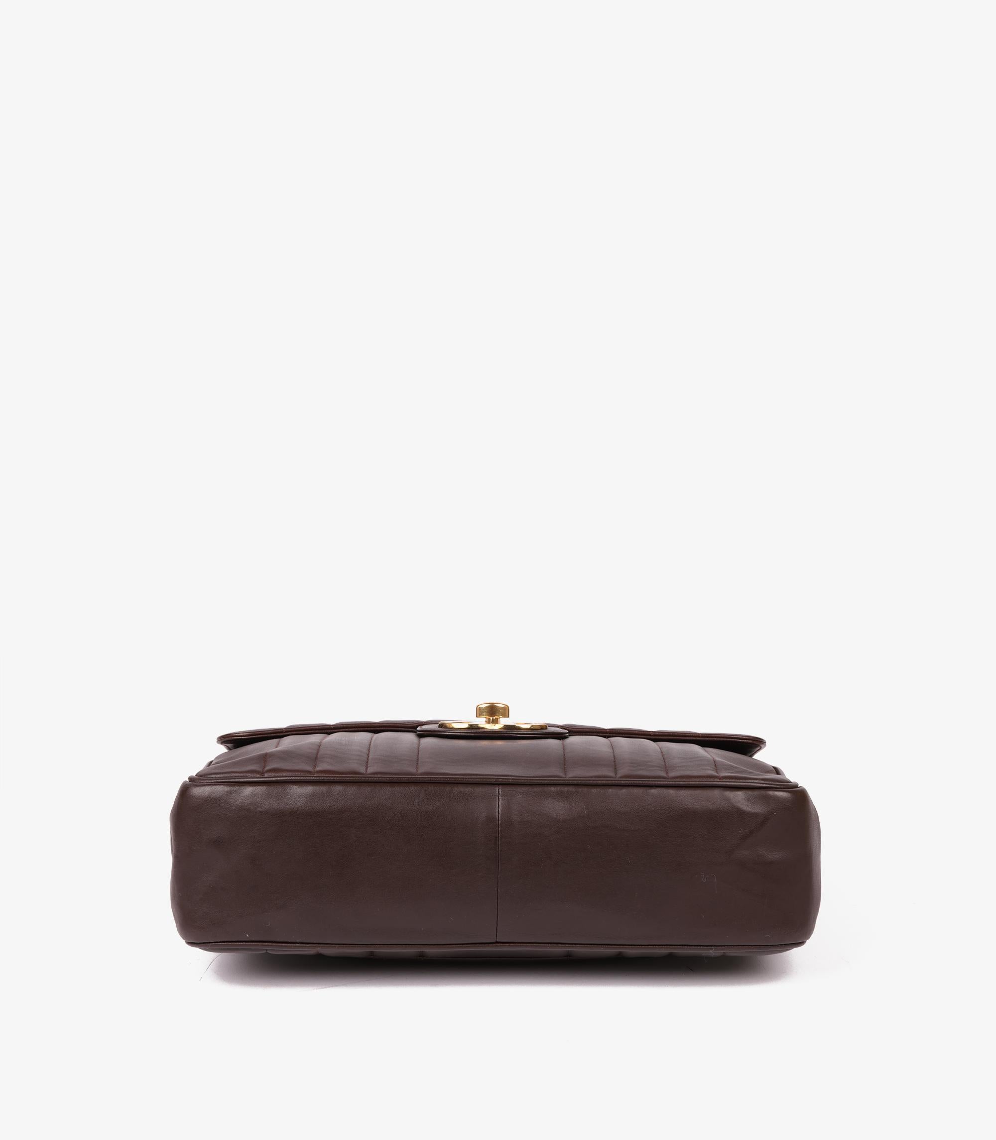 Chanel Brown Vertical Quilted Lambskin Vintage Jumbo XL Classic Single Flap Bag 2