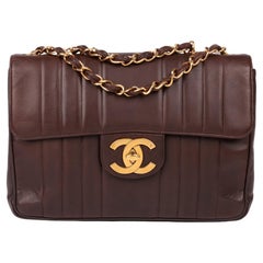 Chanel Brown Vertical Quilted Lambskin Vintage Jumbo XL Classic Single Flap Bag