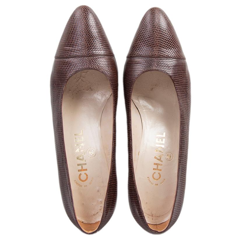 Chaussures à talons CHANEL marron vintageLIZARD, pointure 37 en vente 1