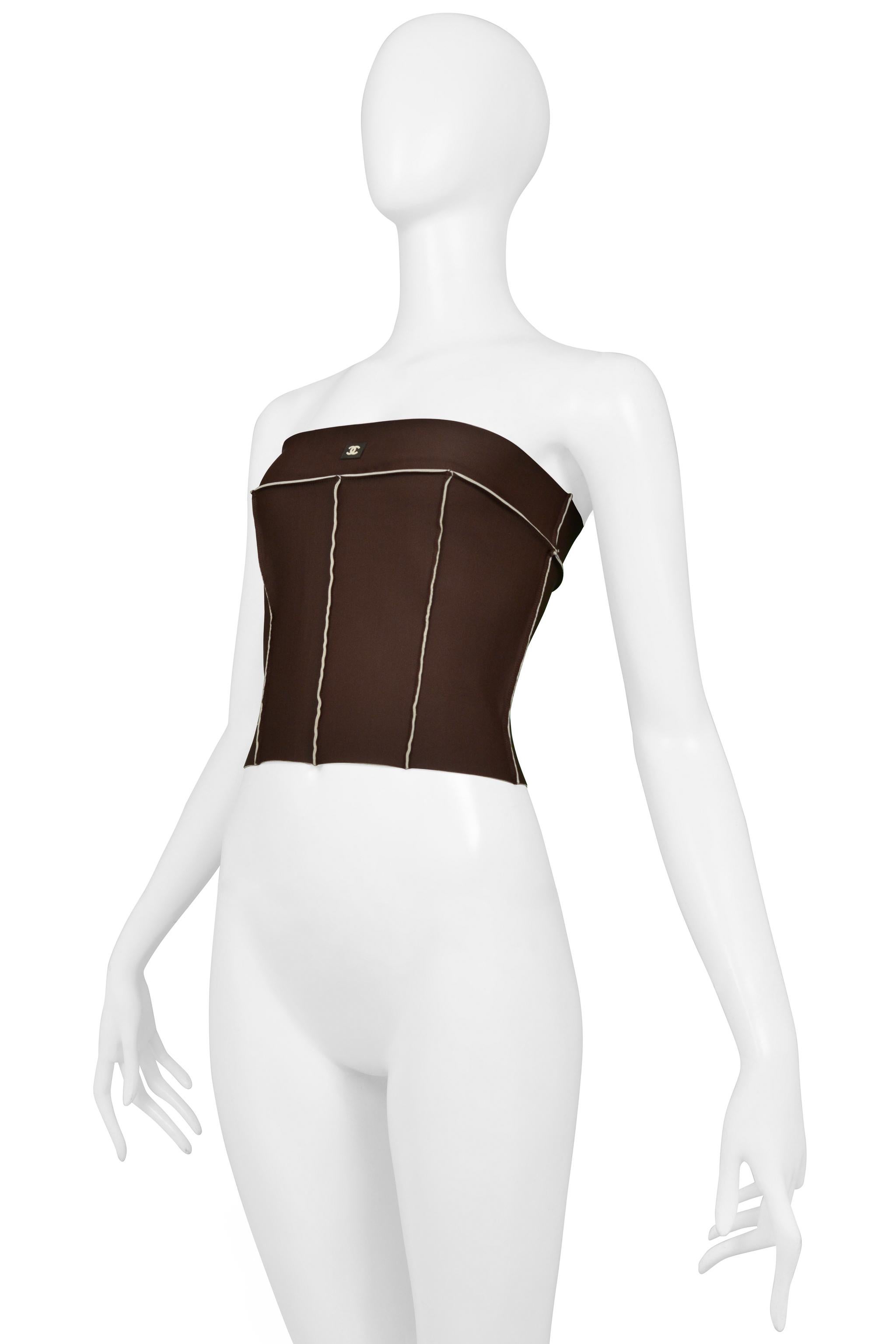 Chanel Brown & White Neoprene Corset Top SS 1999 In Excellent Condition In Los Angeles, CA
