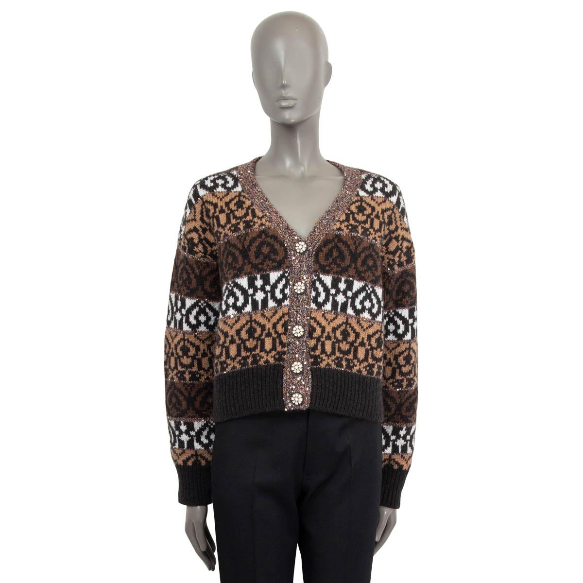 Women's CHANEL brown wool blend 2019 19K SEQUIN V-NECK Cardigan Sweater 38 S