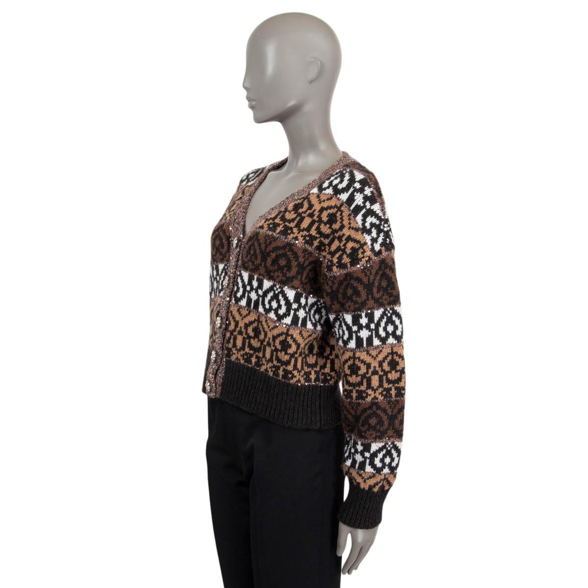 CHANEL brown wool blend 2019 19K SEQUIN V-NECK Cardigan Sweater 38 S 1