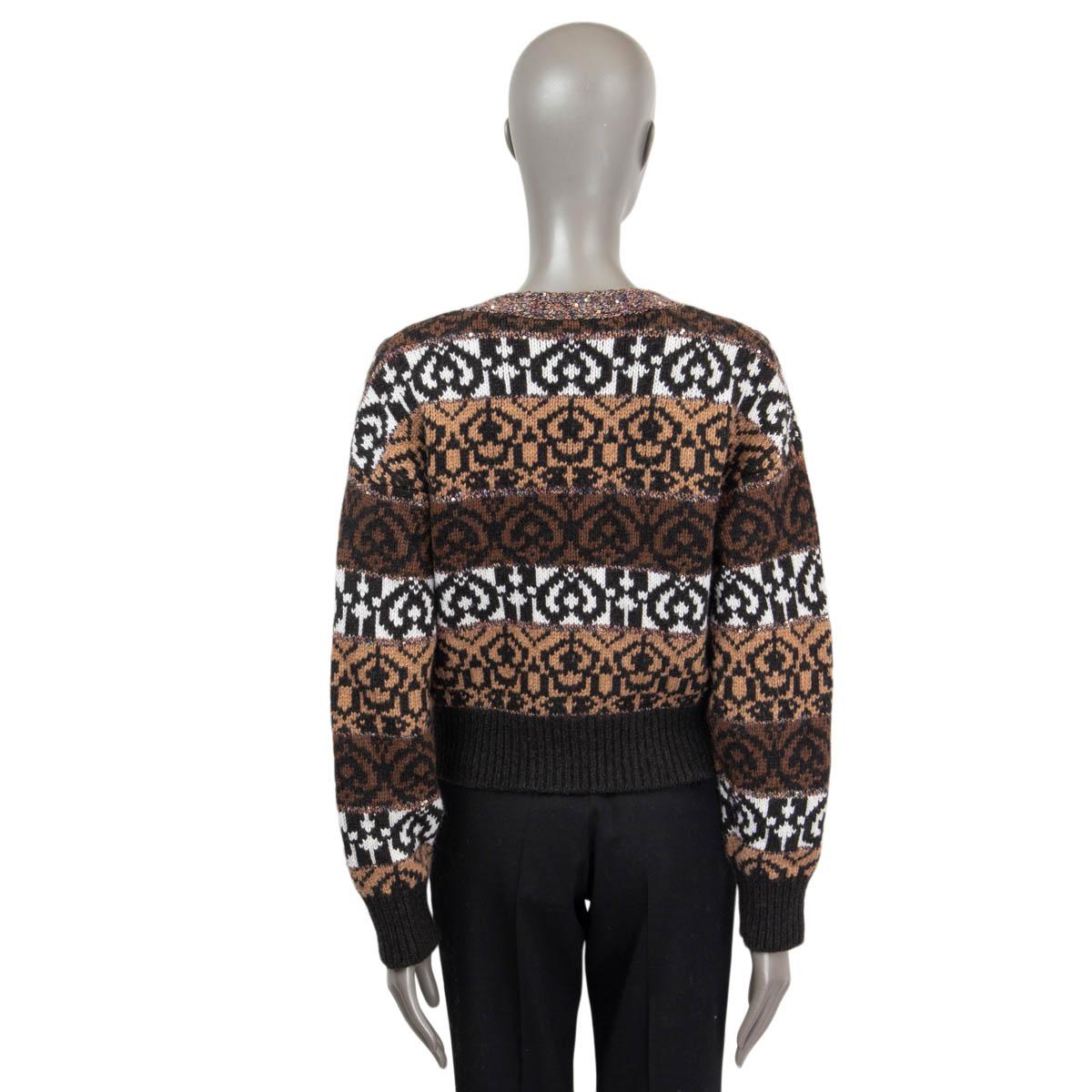 CHANEL brown wool blend 2019 19K SEQUIN V-NECK Cardigan Sweater 38 S 2