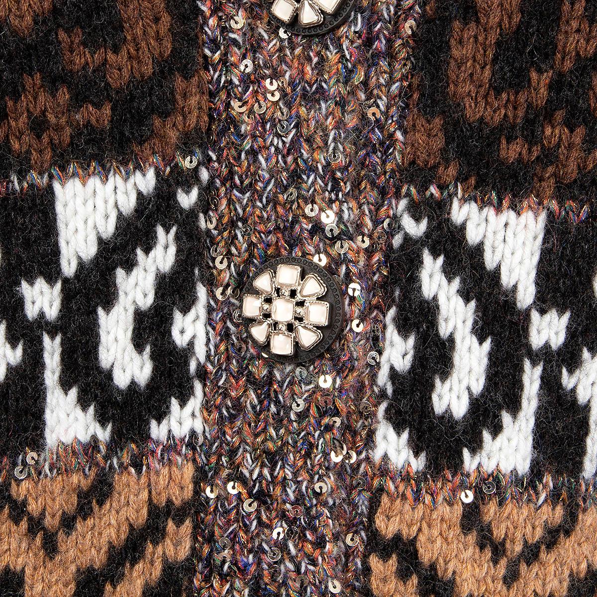 CHANEL brown wool blend 2019 19K SEQUIN V-NECK Cardigan Sweater 38 S 3