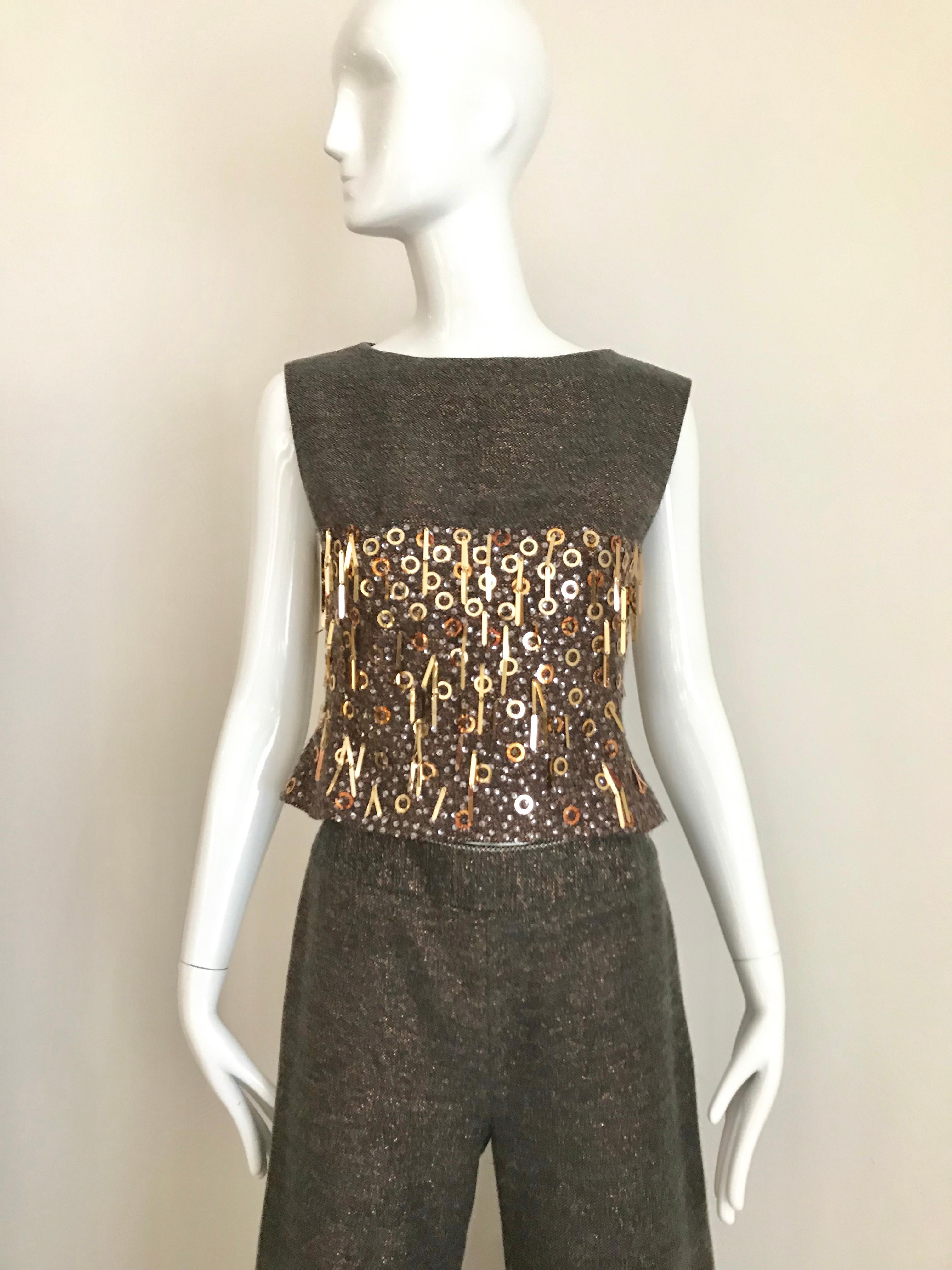 Women's CHANEL Brown Wool Sleeveless Top and Pant Set
