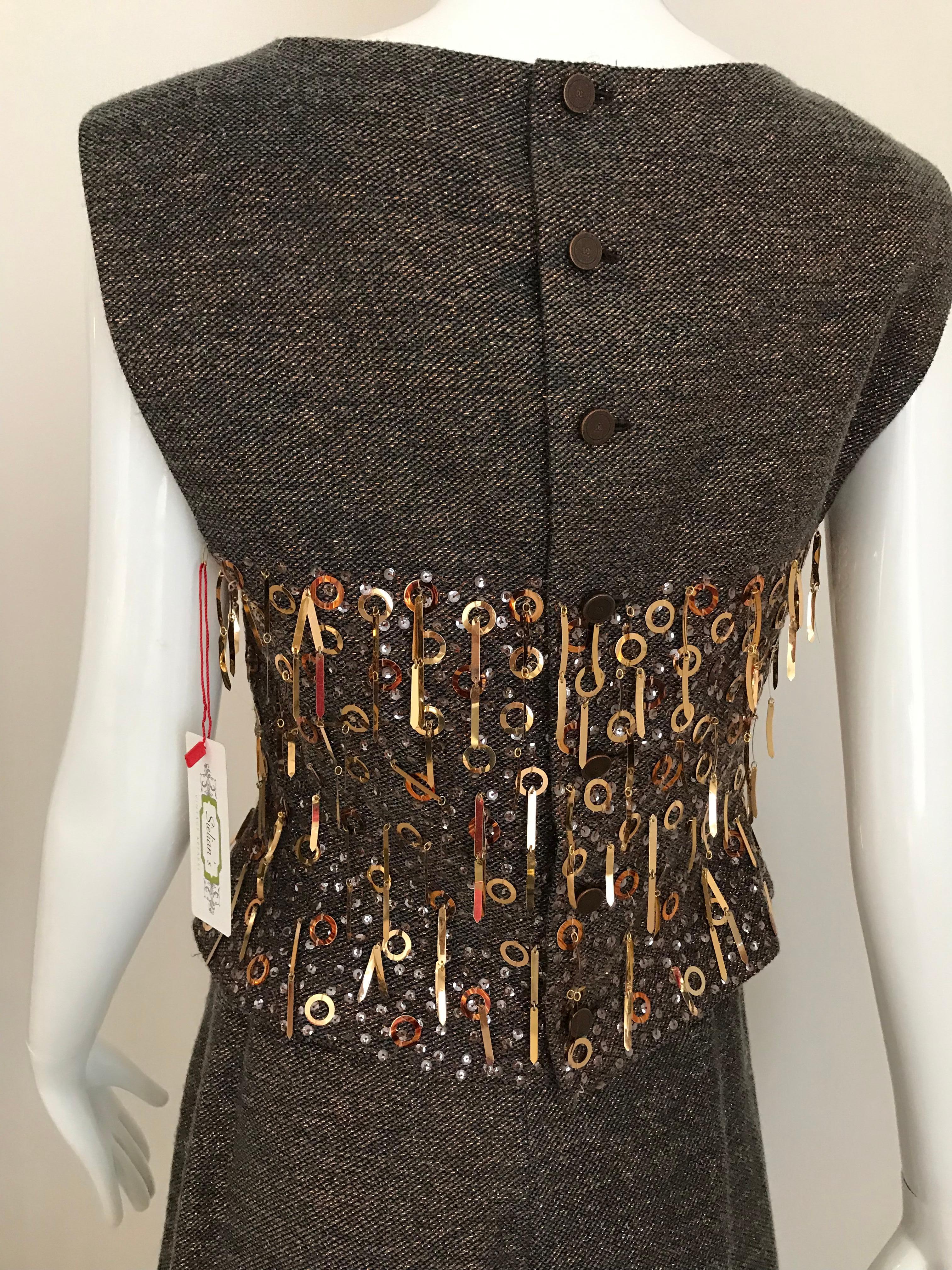 CHANEL Brown Wool Sleeveless Top and Pant Set 2