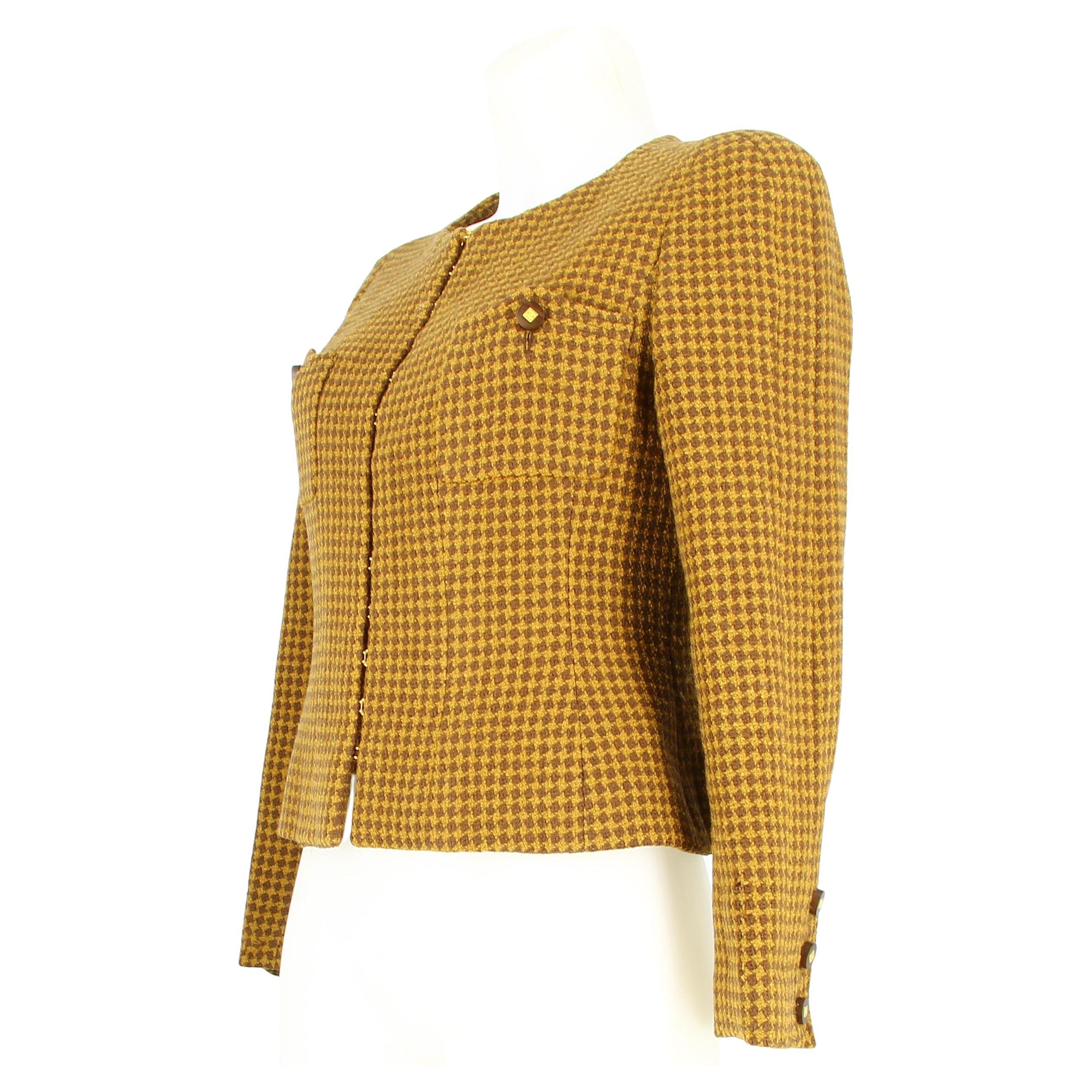 Chanel Brown Wool Tailored Short Jacket For Sale at 1stDibs