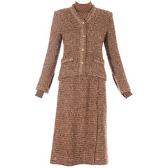 Tailleur jupe 3 pièces en tweed de laine marron Chanel, vers 1970