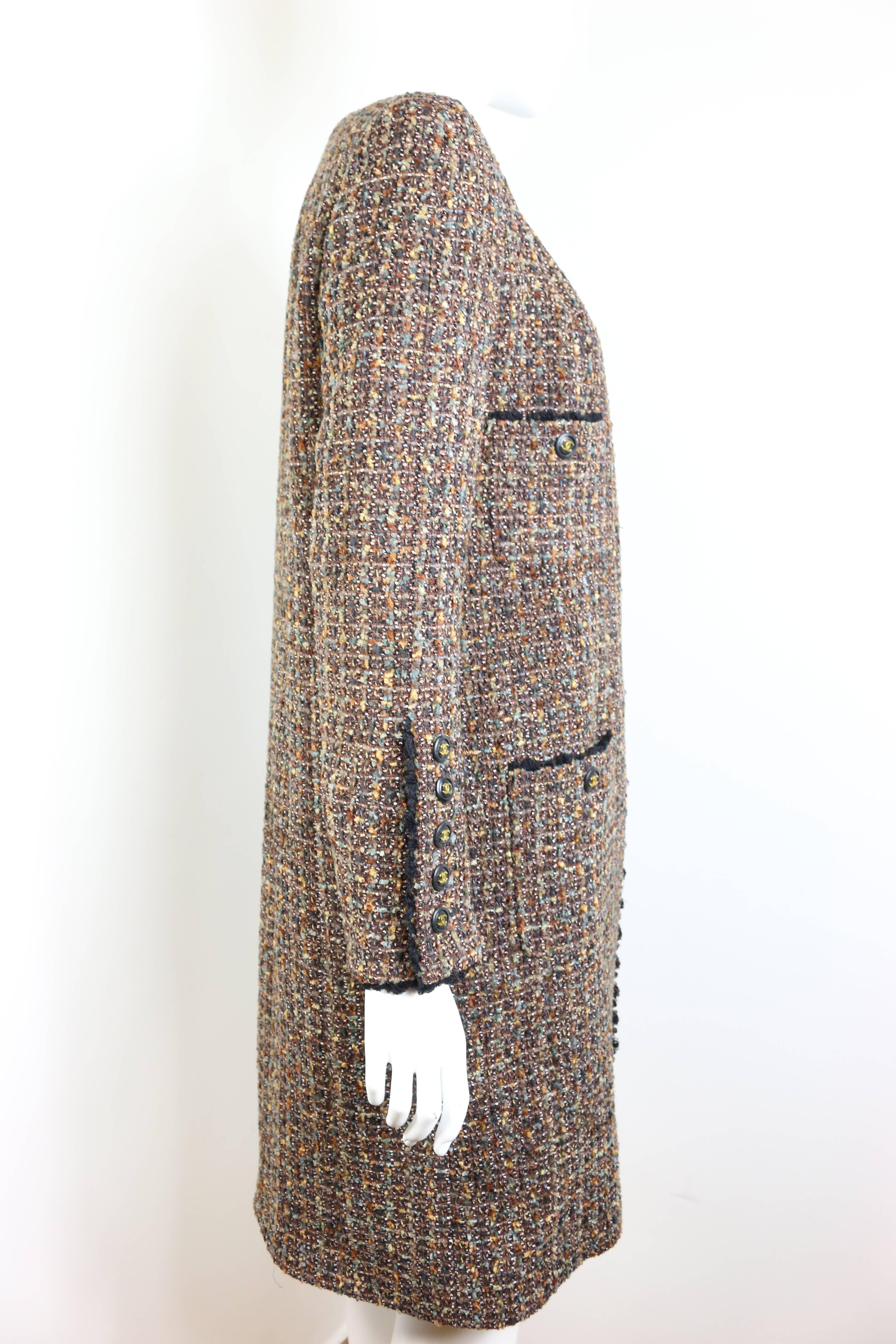 Chanel Brown Wool Tweed Long Coat and Dress Ensemble  In Excellent Condition In Sheung Wan, HK