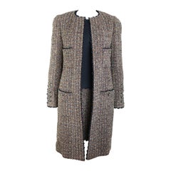 Chanel Brown Wool Tweed Long Coat and Dress Ensemble 