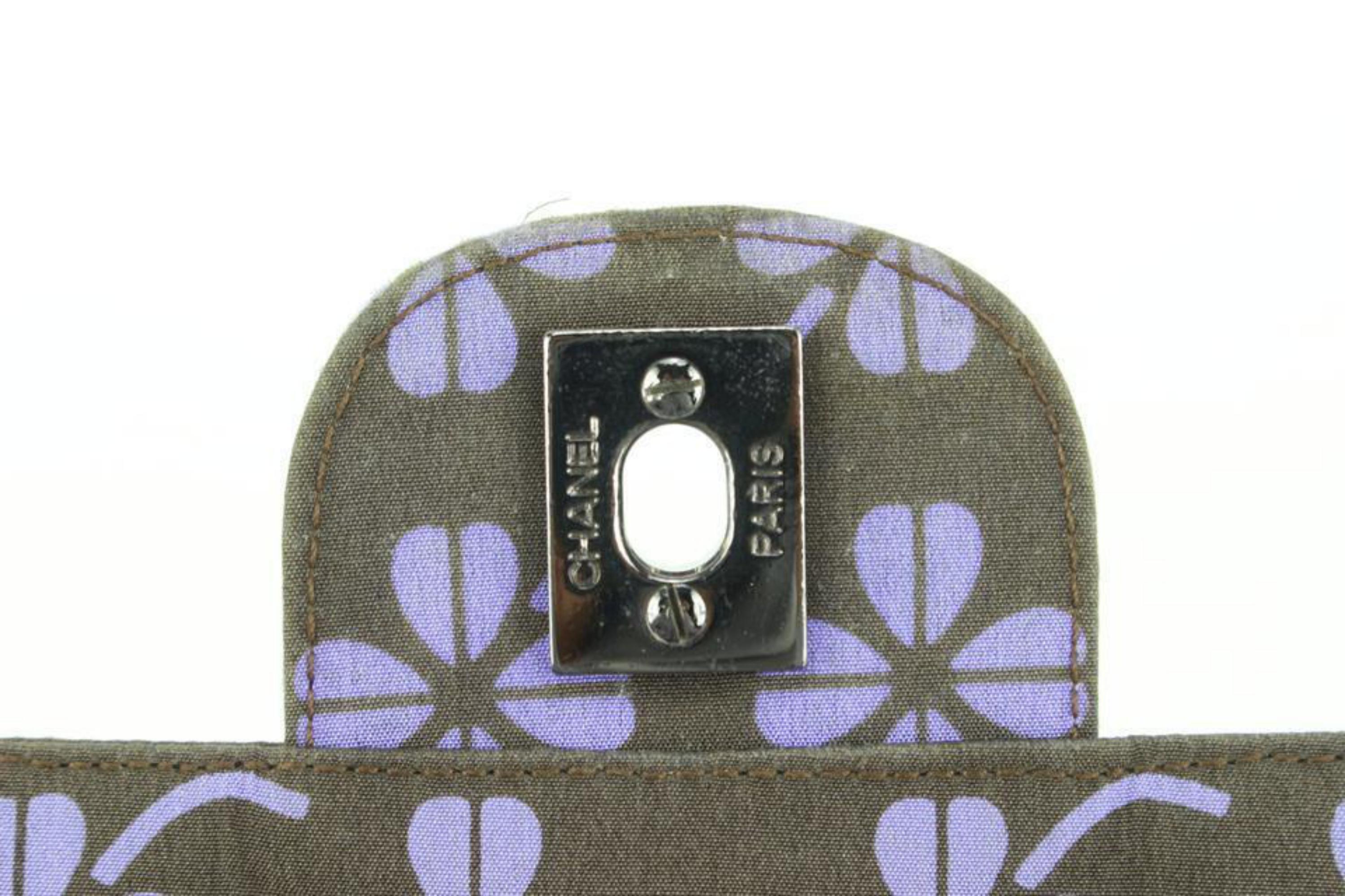 Chanel Brown x Purple Satin Canvas Clover CC Medium Classic Flap 33c26a For Sale 1