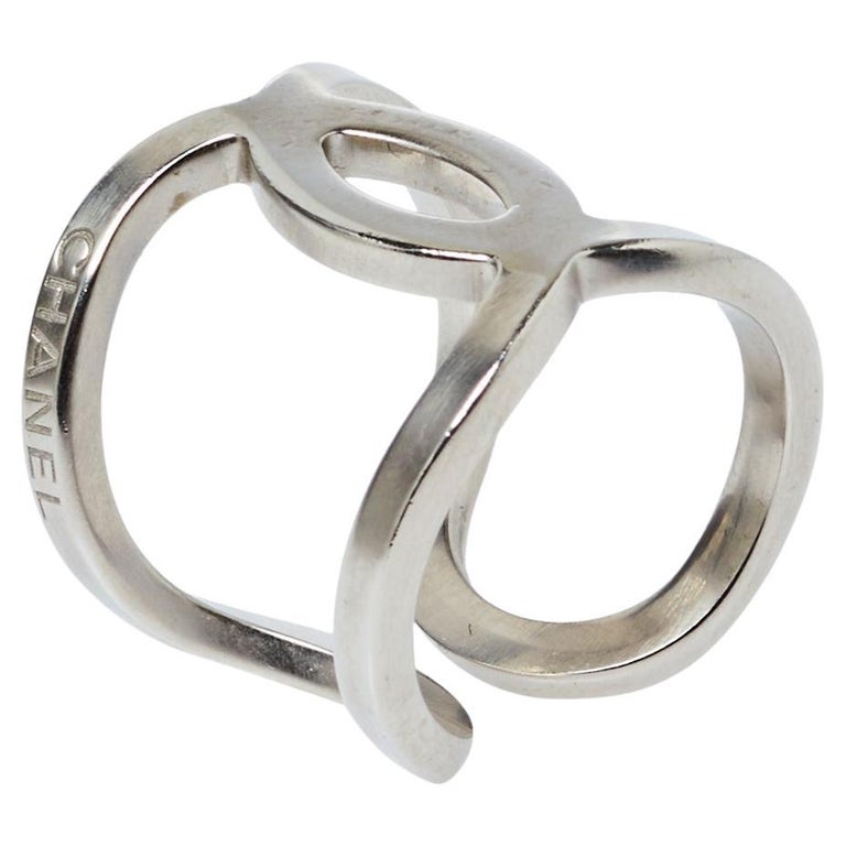 Chanel Brushed Metal CC Logo Ring Size 6.5 - Yoogi's Closet