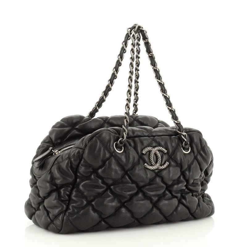 Black Chanel Bubble Bowler Bag Quilted Lambskin Medium