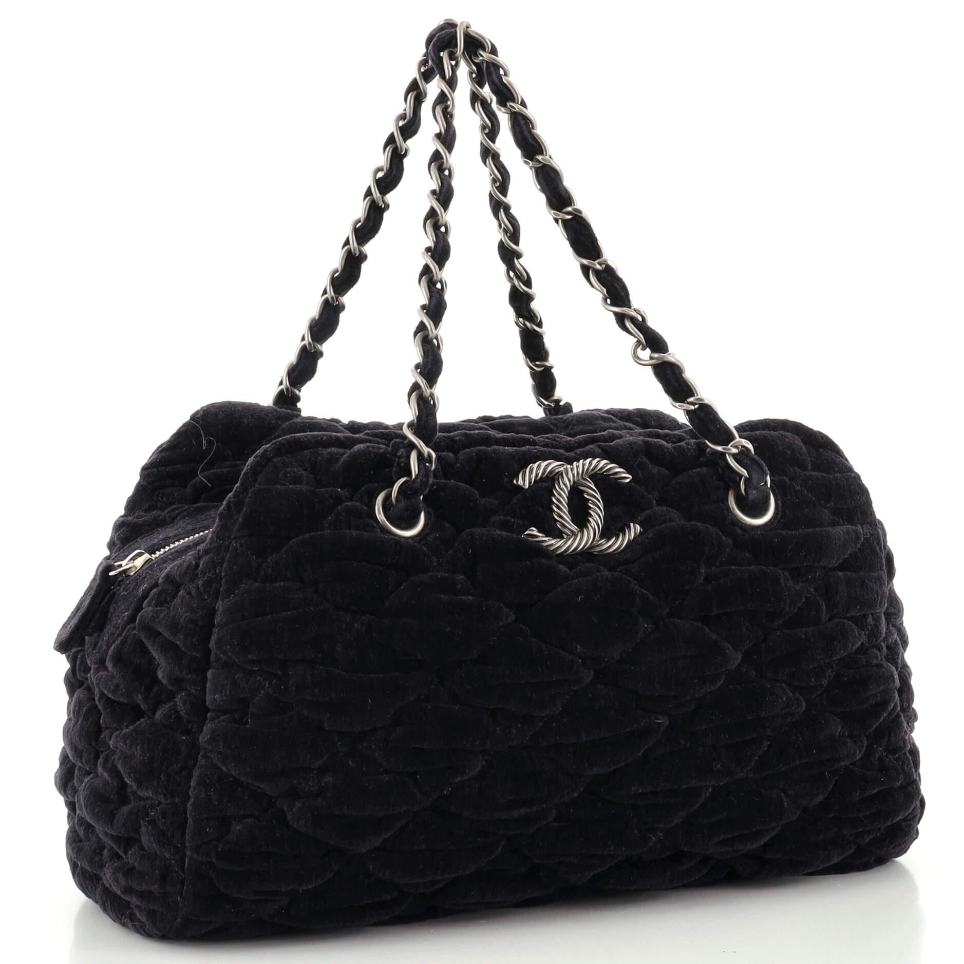 Black Chanel Bubble Bowler Bag Quilted Velvet Medium